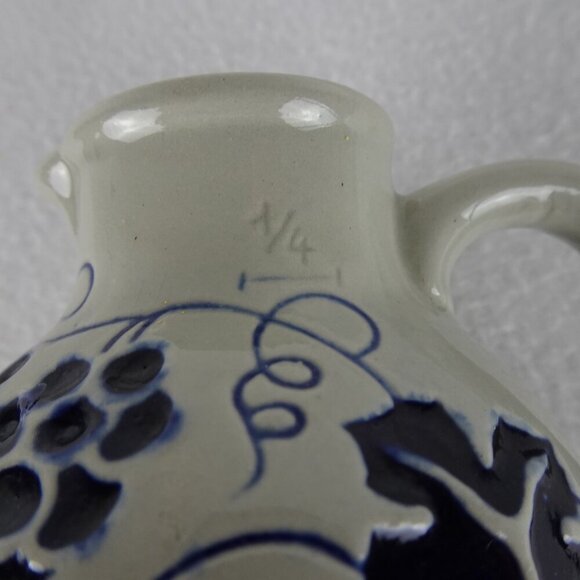 German Salt Glaze Wine Jug Pitcher 4.5" Tall Stoneware Pottery Gray & Blue - Picture 7 of 9